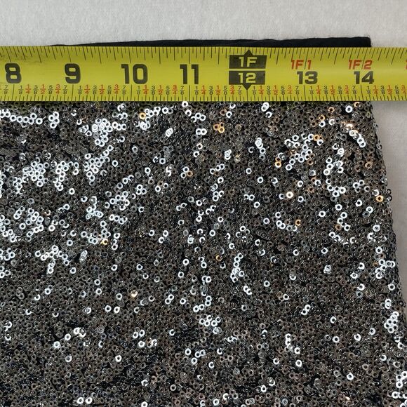 Dragon Fly Applique Silver Sequin Metallic Shimmer Midi Skirt Whimsical Y2K-M - Picture 5 of 11